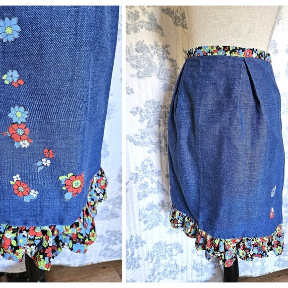 Vintage Apron With Ruffle Denim - Picture 1 of 10